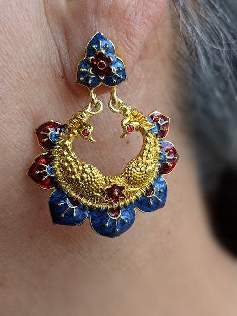 Colourful Indian earrings Meenakari peacock