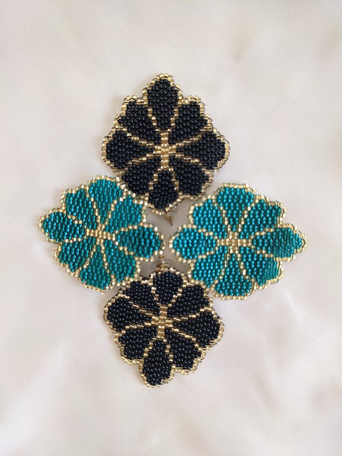 Black and green Hand-woven earrings