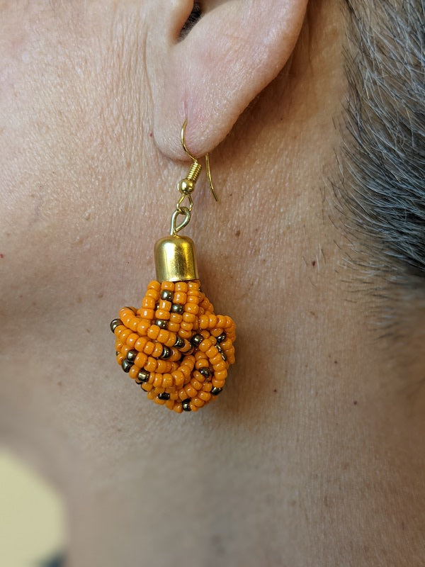 maasai beaded earrings knots shape orange