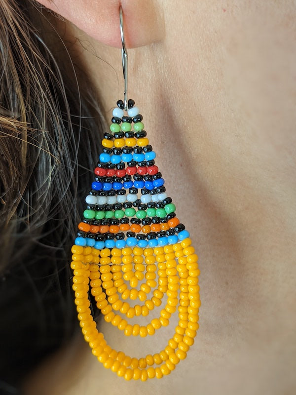 Maasai beaded earrings yellow hanging