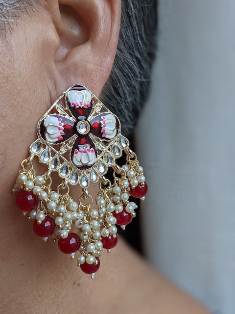 Maroon Indian design earrings Meenakari