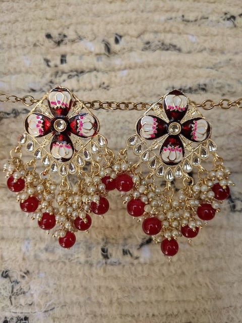 Maroon Indian design earrings Meenakari