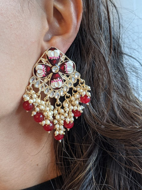 Maroon Indian design earrings Meenakari