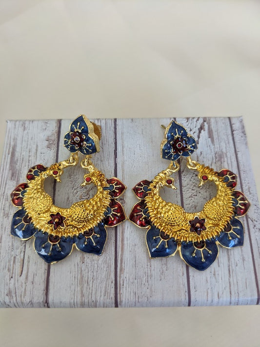 Colourful Indian earrings Meenakari peacock shape