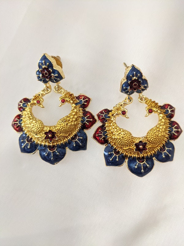 Colourful Indian earrings Meenakari peacock