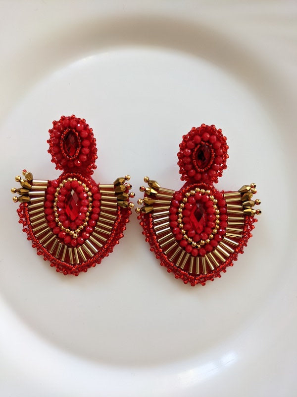 Red beaded earrings with Murano stones