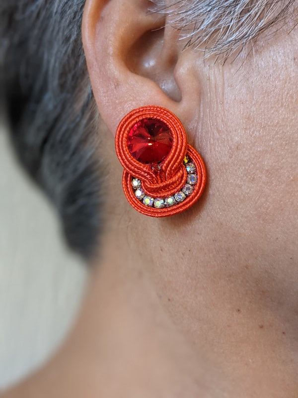 Handmade soutache earrings with glass beads