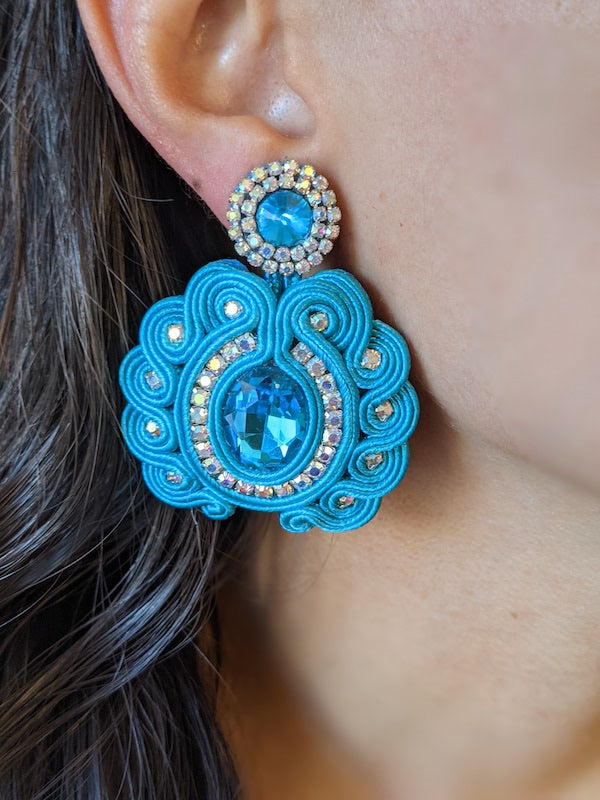 Handmade soutache earrings with glass beads