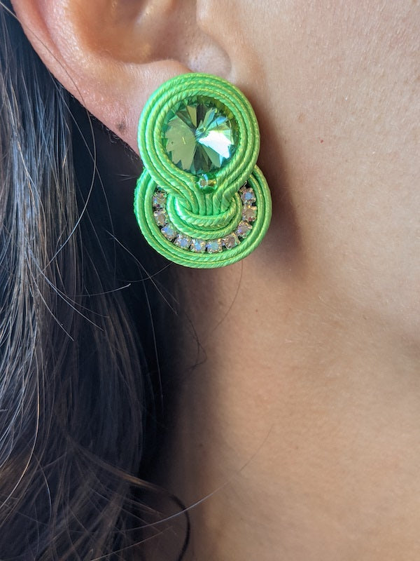 Handmade soutache earrings with glass beads