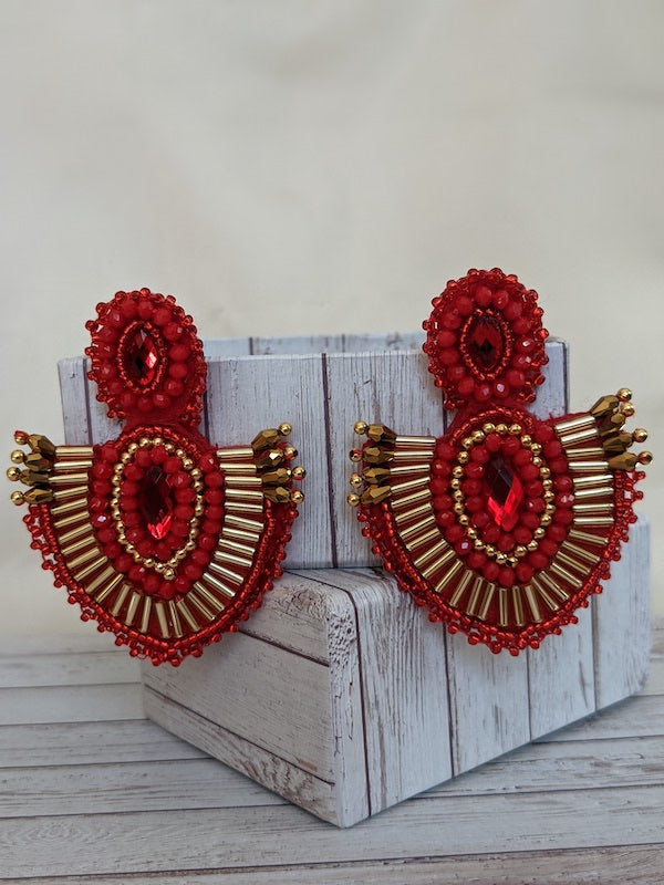 Red beaded earrings with Murano stones