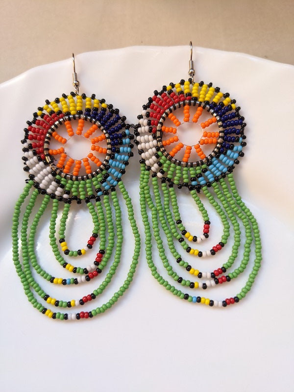 maasai beaded earrings hanging green