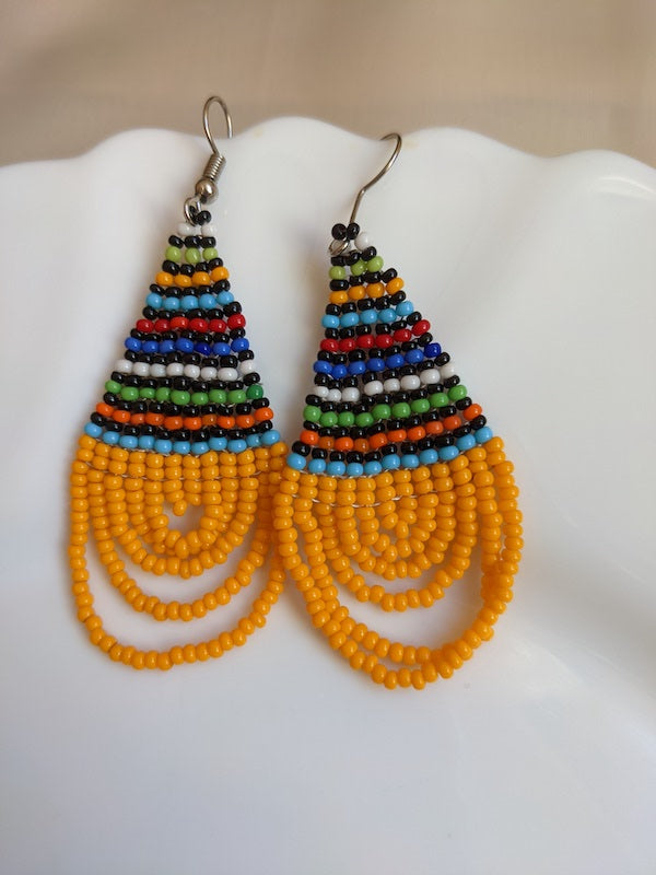 Maasai beaded earrings orange yellow