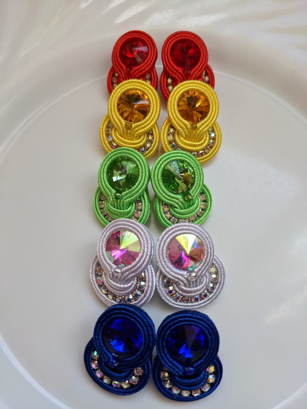 Handmade soutache earrings with glass beads