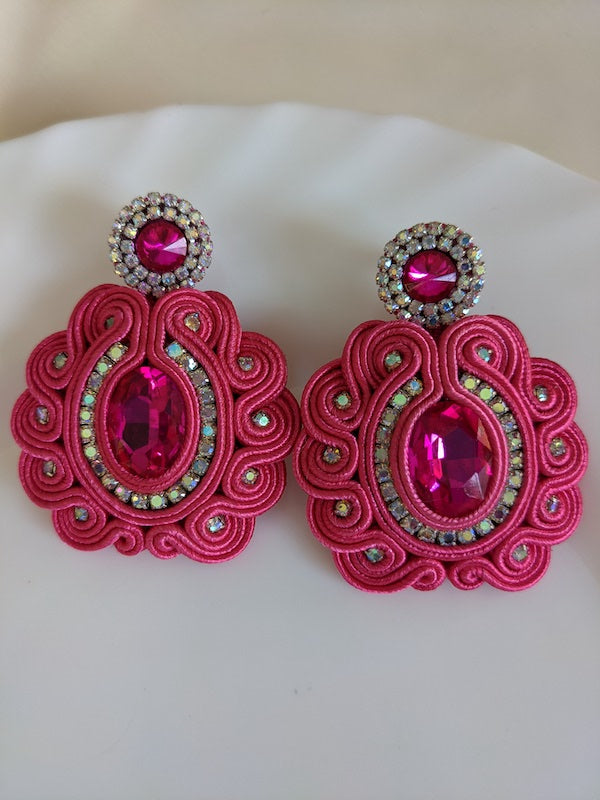 Handmade soutache earrings with glass beads