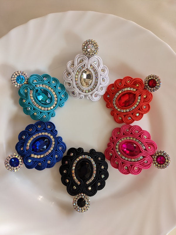 Handmade soutache earrings with glass beads